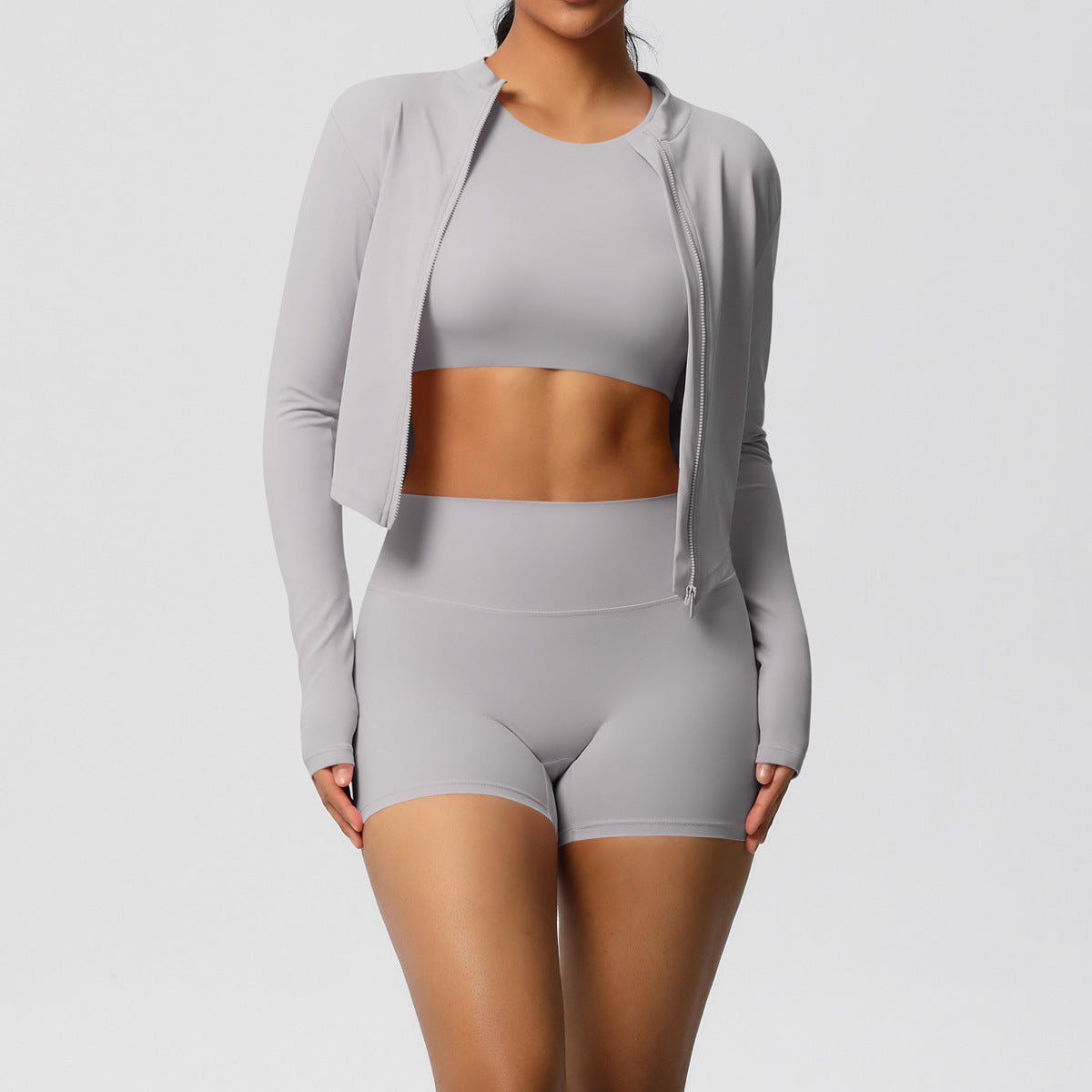 Nude Feel Yoga Set with Zipper Jacket - Solbana