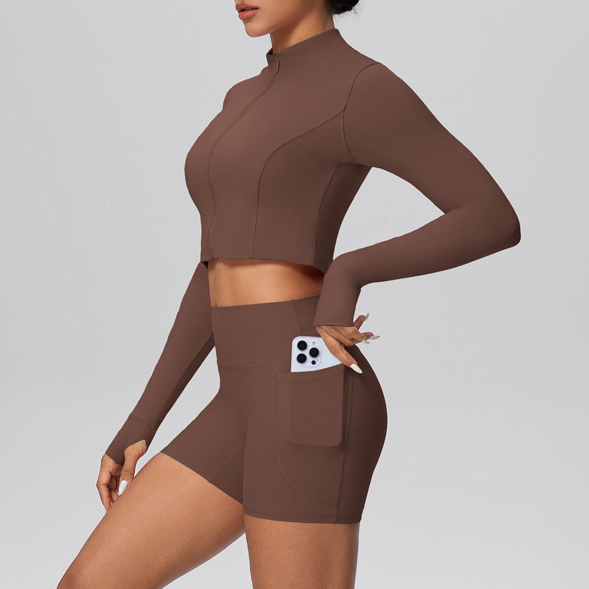 High Waist Thumb Hole Zip Yoga Set - Solbana