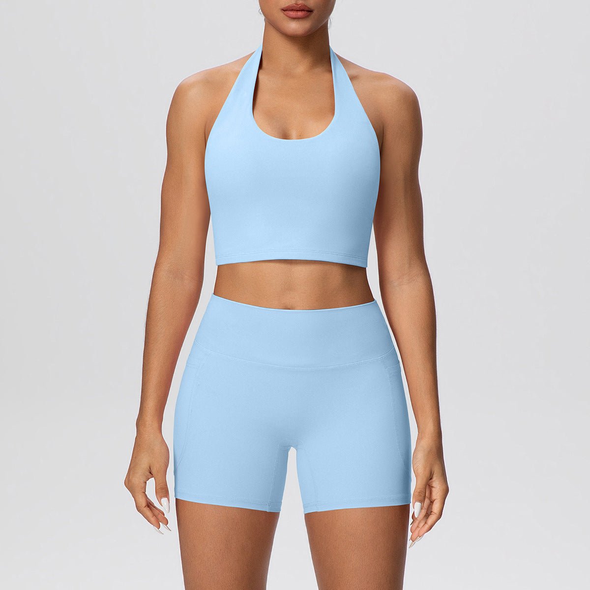 Halter Sports Bra and Pocket Shorts Yoga Set - Solbana