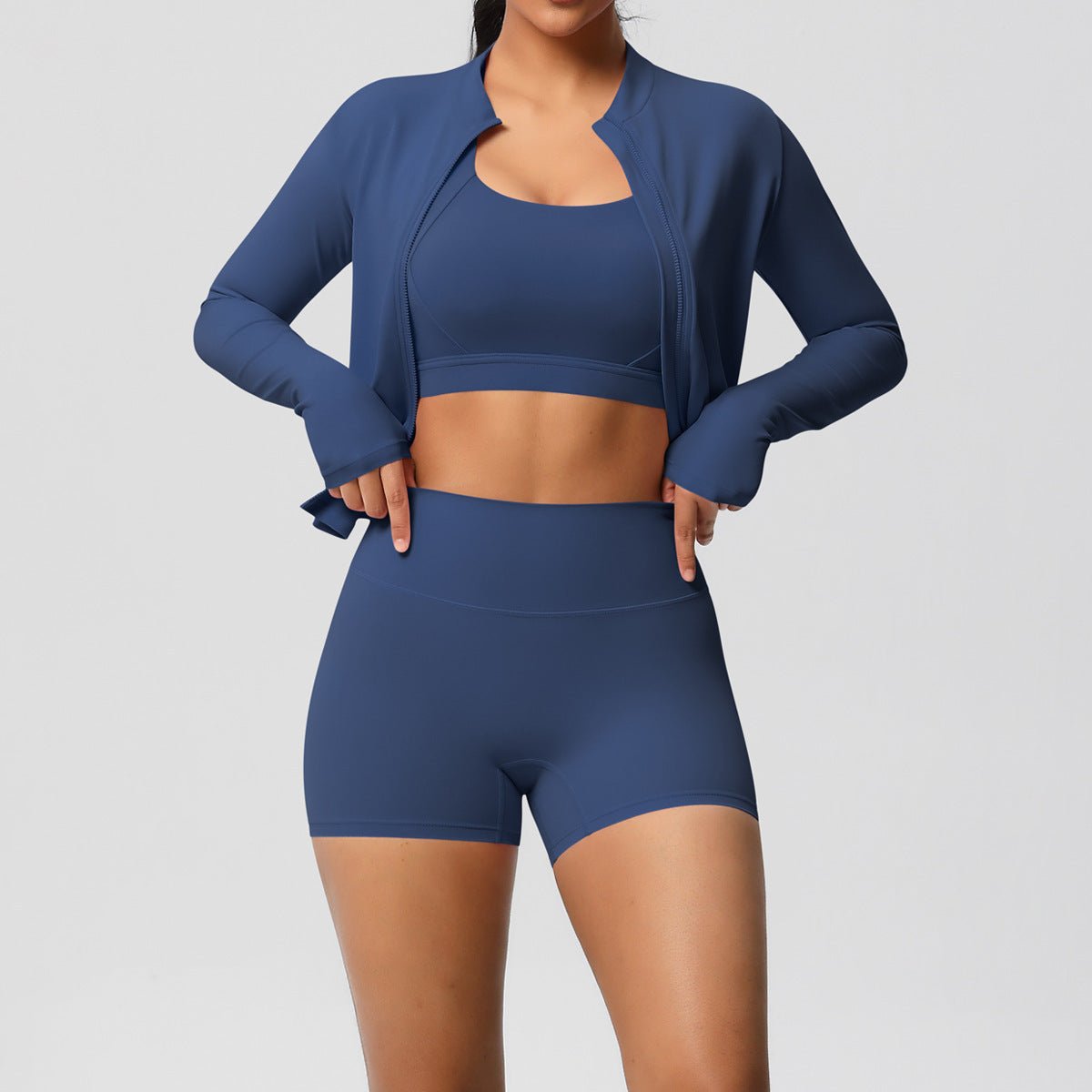 Solid Color Three Piece Yoga Set - Solbana