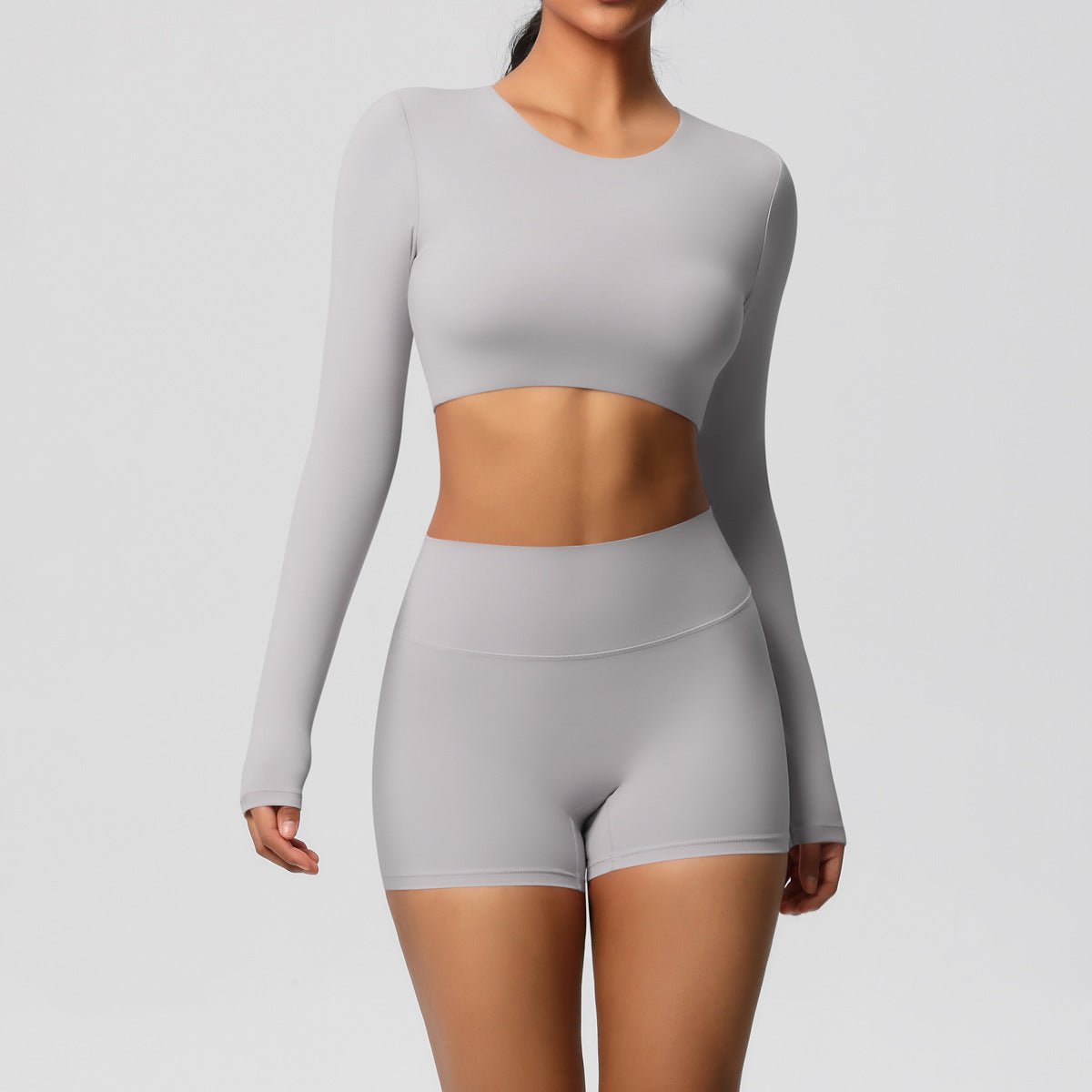 Brushed Long Sleeve Yoga Set with Shorts - Solbana