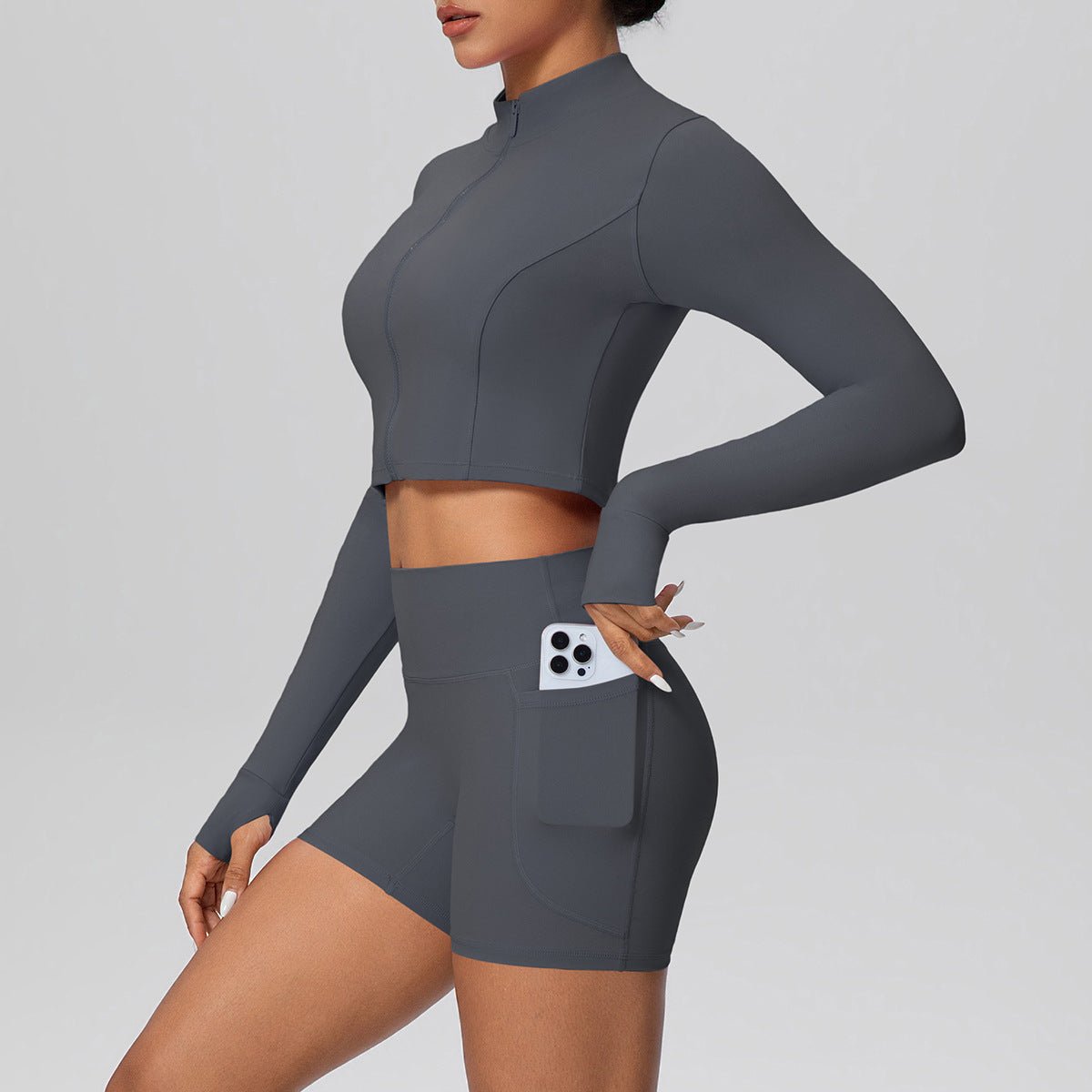 High Waist Thumb Hole Zip Yoga Set - Solbana