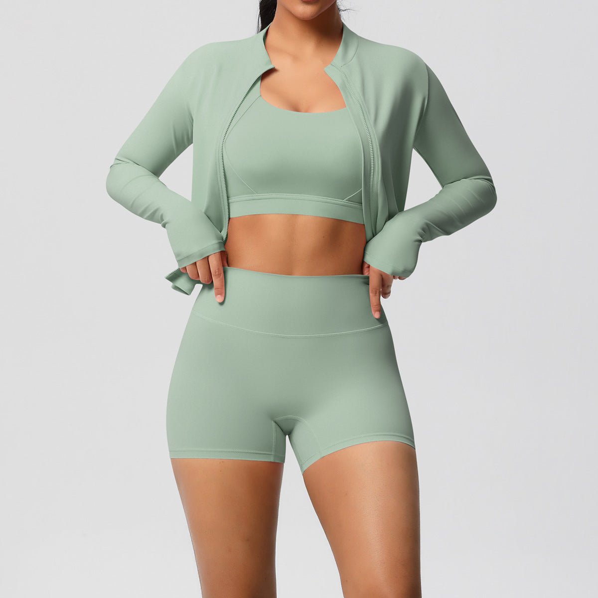 Solid Color Three Piece Yoga Set - Solbana