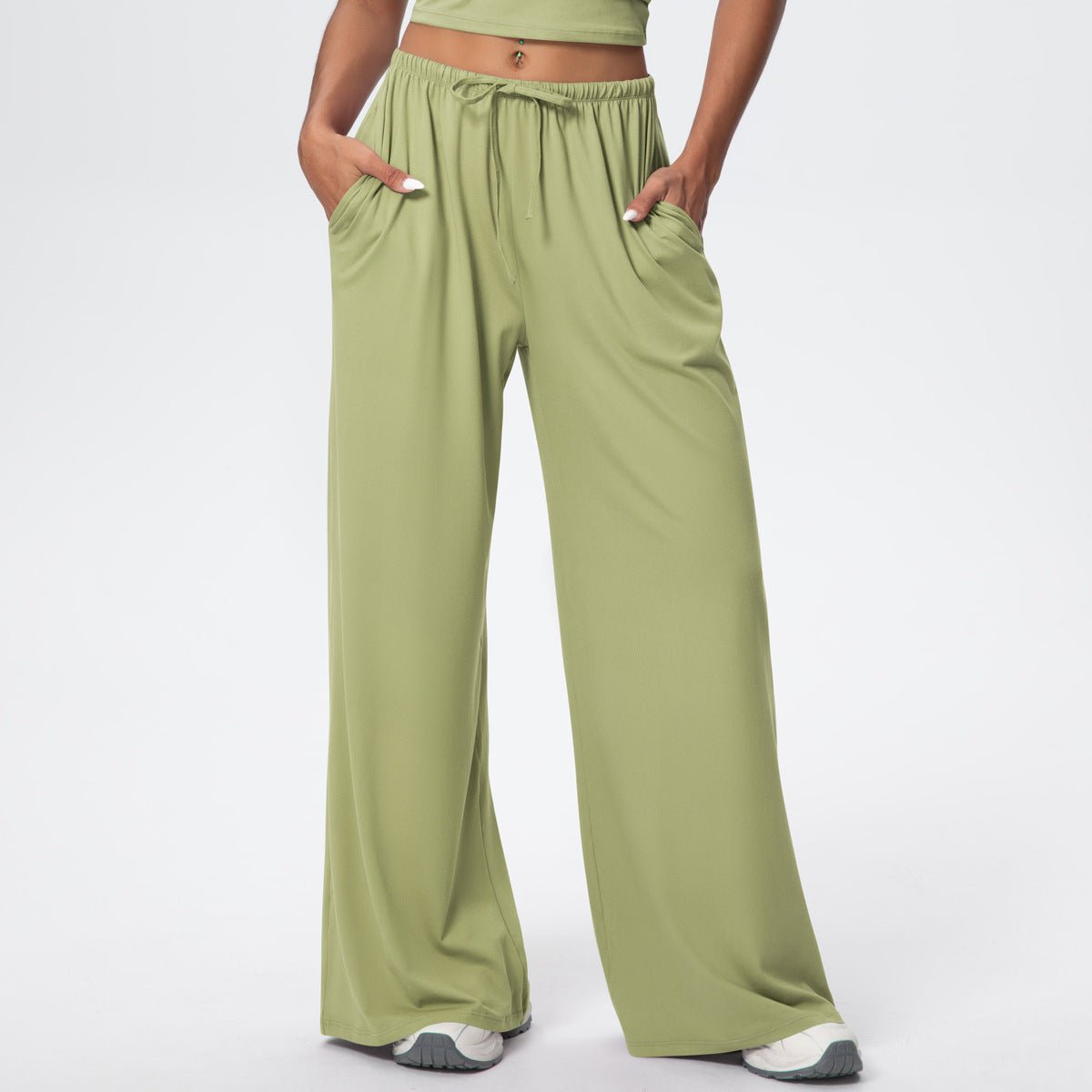 Brushed Wide Leg Drawstring Pants with Pockets - Solbana