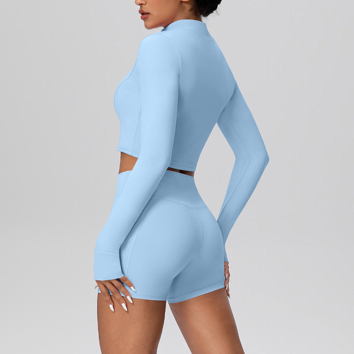 High Waist Thumb Hole Zip Yoga Set - Solbana
