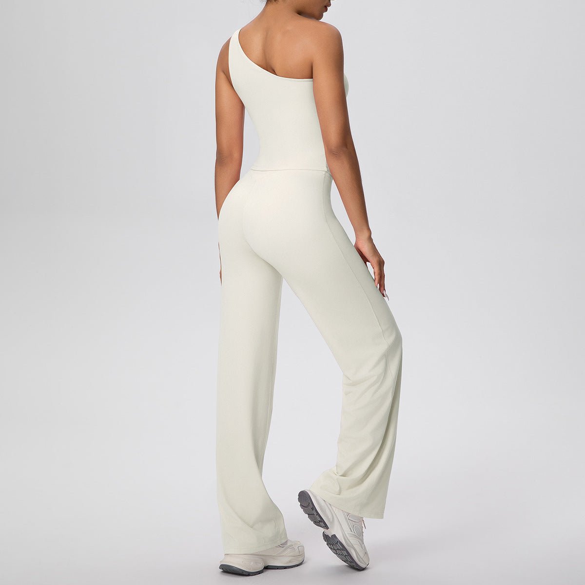 Oblique Shoulder Yoga Set with Straight Pants - Solbana