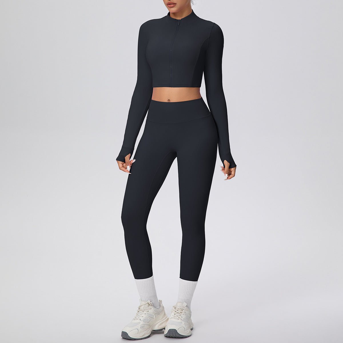 High Waist Zip Up Yoga Set with Thumb Holes - Solbana