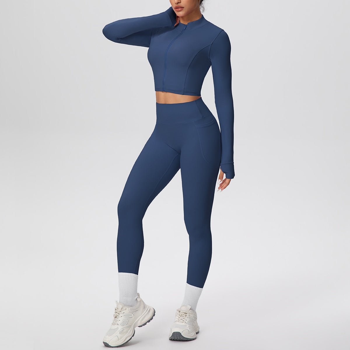 High Waist Nude Feel Yoga Set with Zip Jacket - Solbana