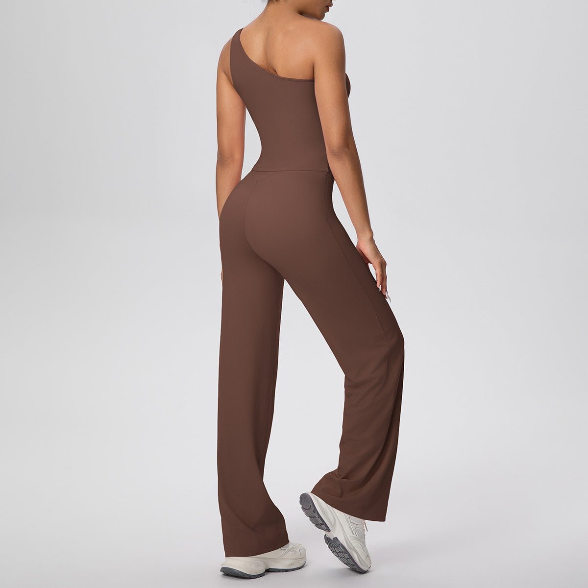 Oblique Shoulder Yoga Set with Straight Pants - Solbana