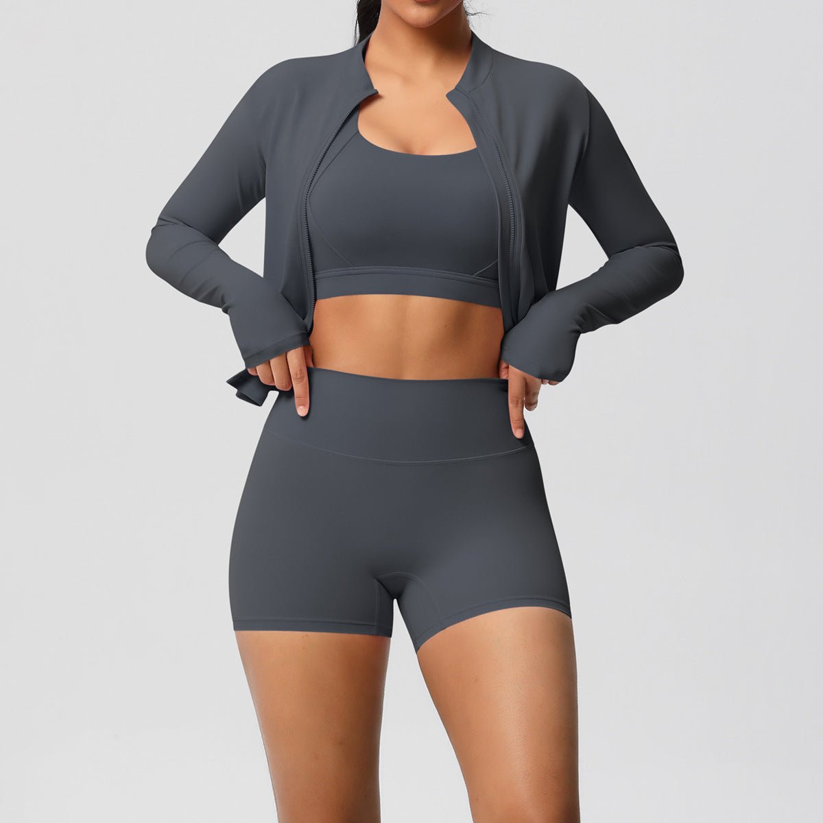 Solid Color Three Piece Yoga Set - Solbana