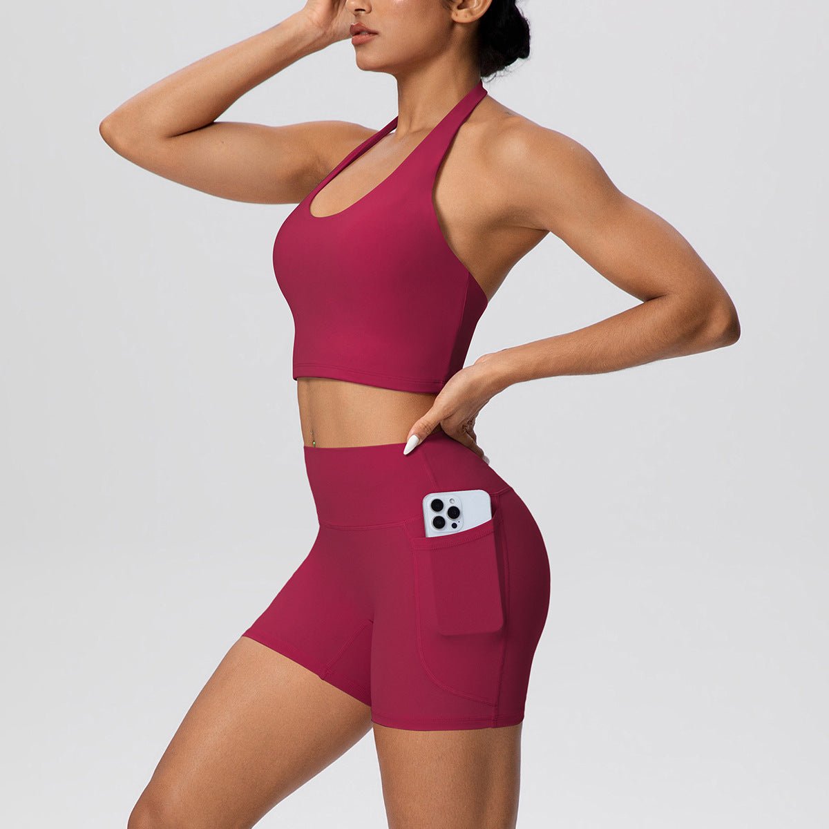 Halter Sports Bra and Pocket Shorts Yoga Set - Solbana