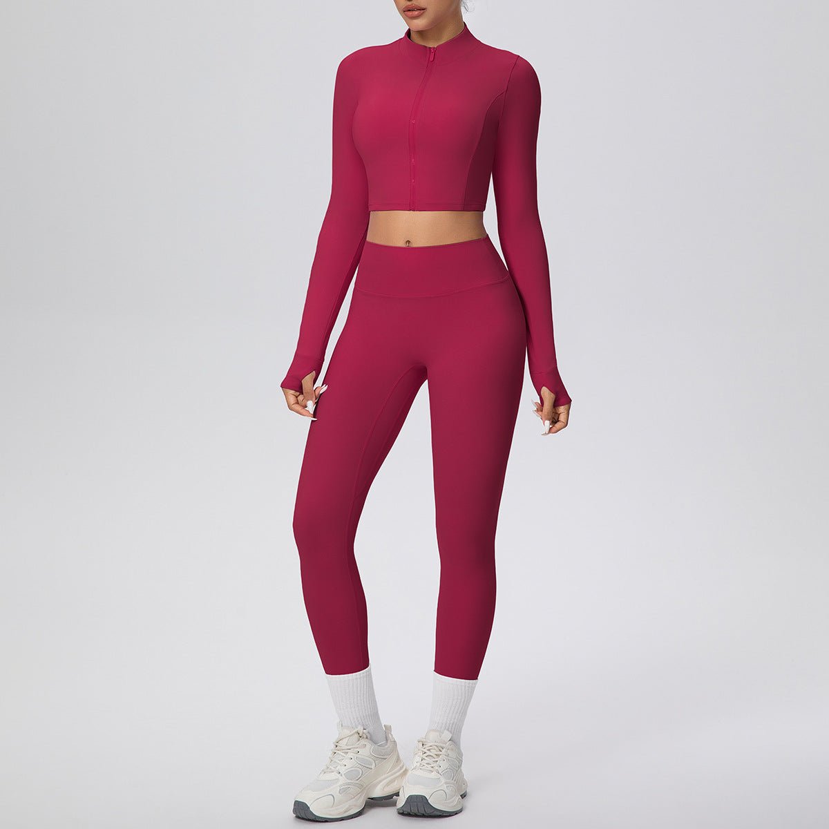 High Waist Zip Up Yoga Set with Thumb Holes - Solbana