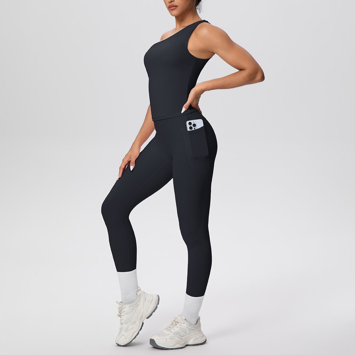 Oblique Strap High Waist Yoga Set - Solbana