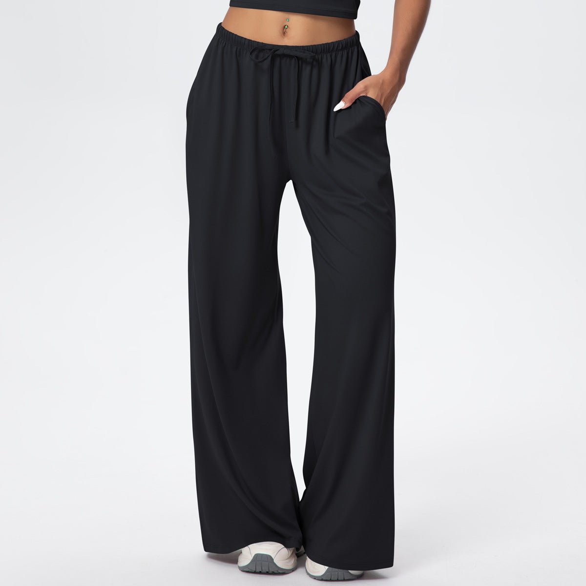 Brushed Wide Leg Drawstring Pants with Pockets - Solbana
