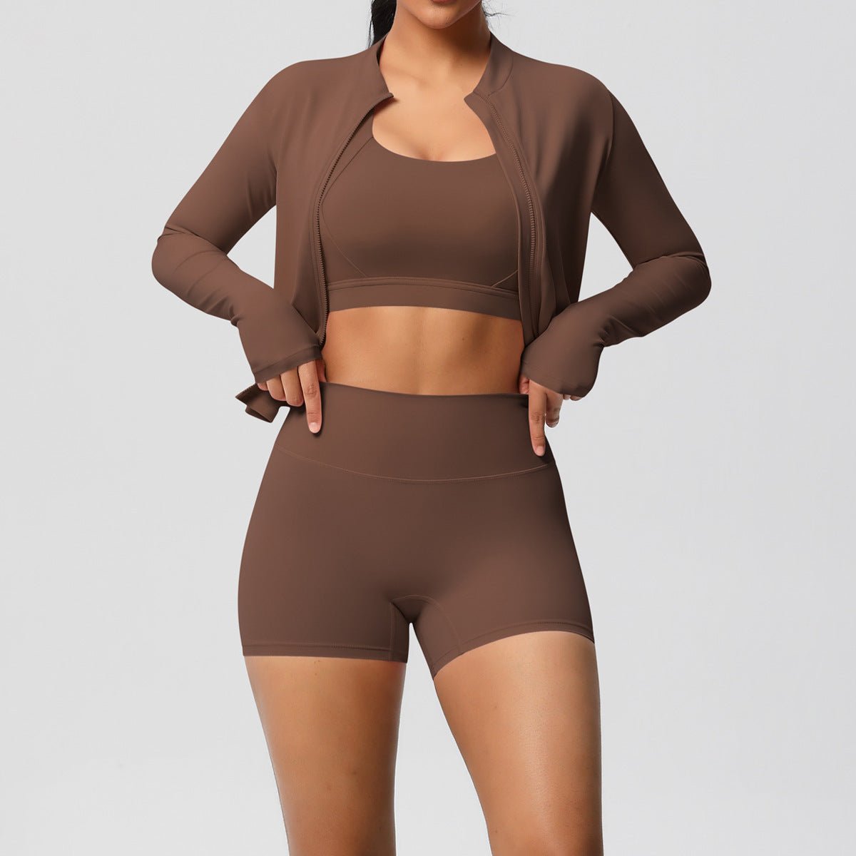Solid Color Three Piece Yoga Set - Solbana