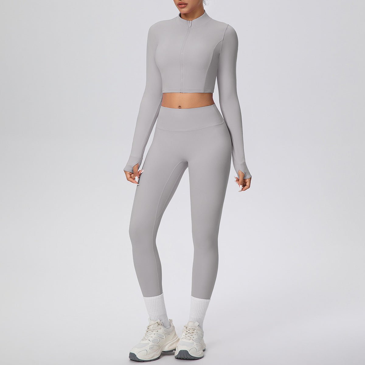 High Waist Zip Up Yoga Set with Thumb Holes - Solbana