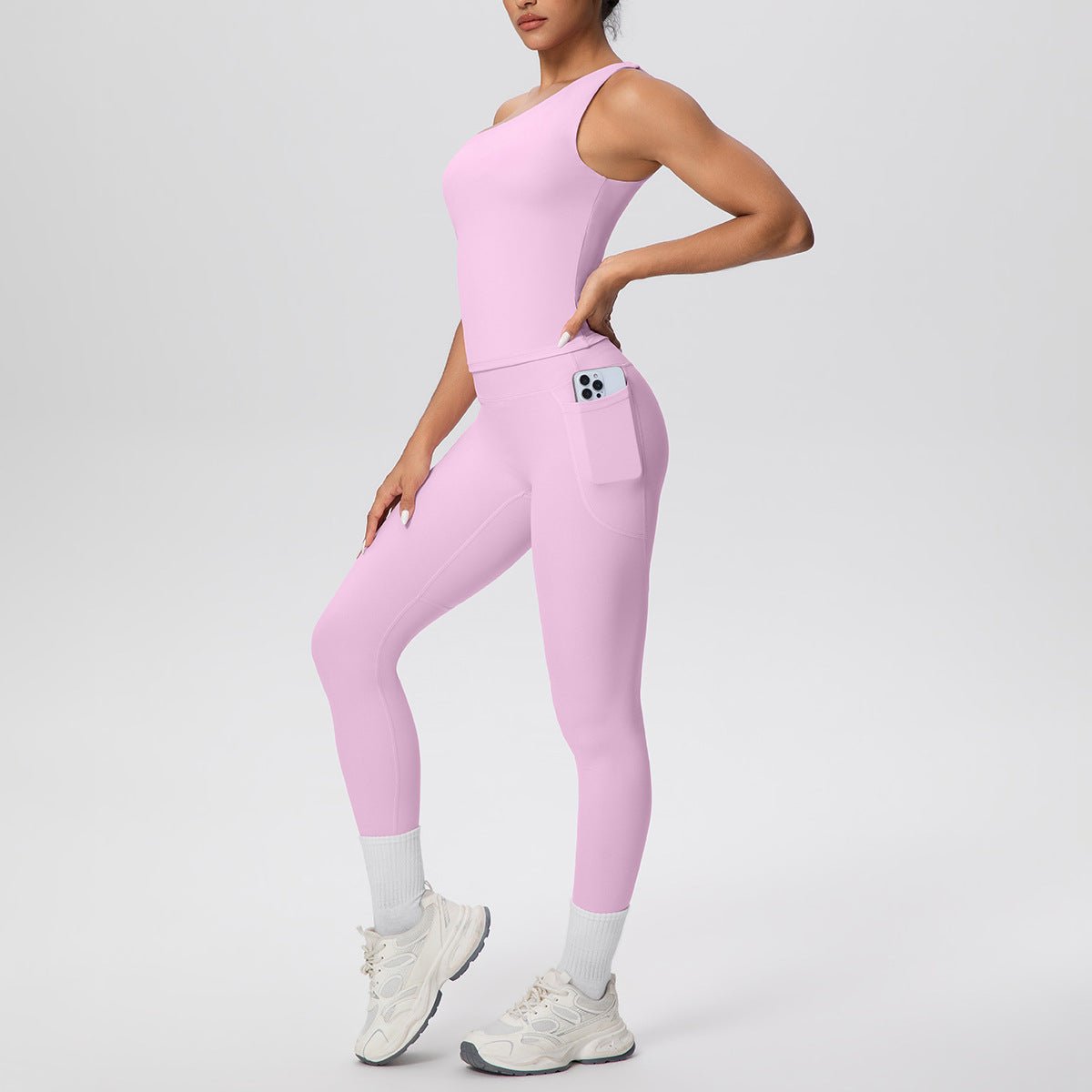 Oblique Strap High Waist Yoga Set - Solbana