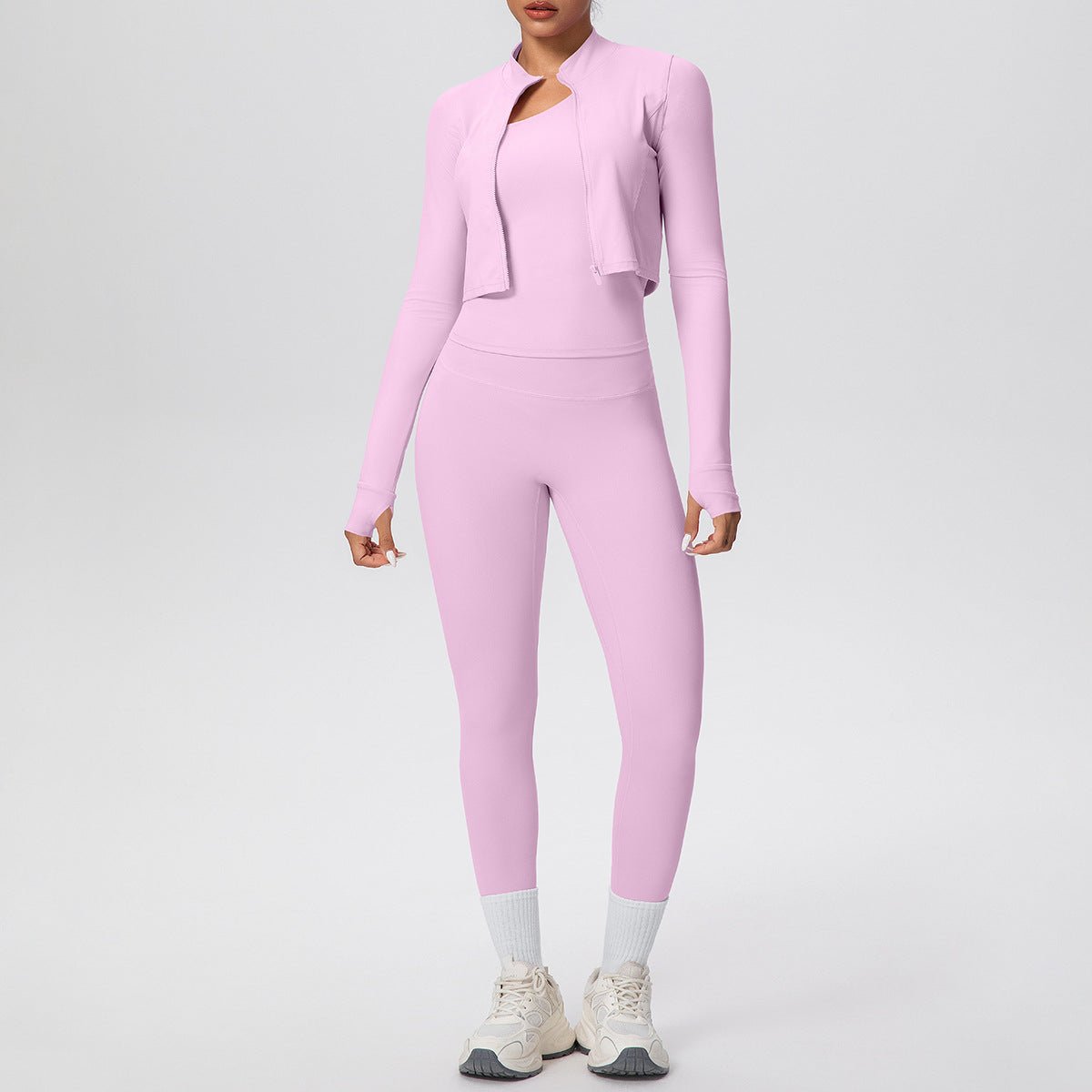 Women 3 Piece Workout Set with Zip Jacket - Solbana