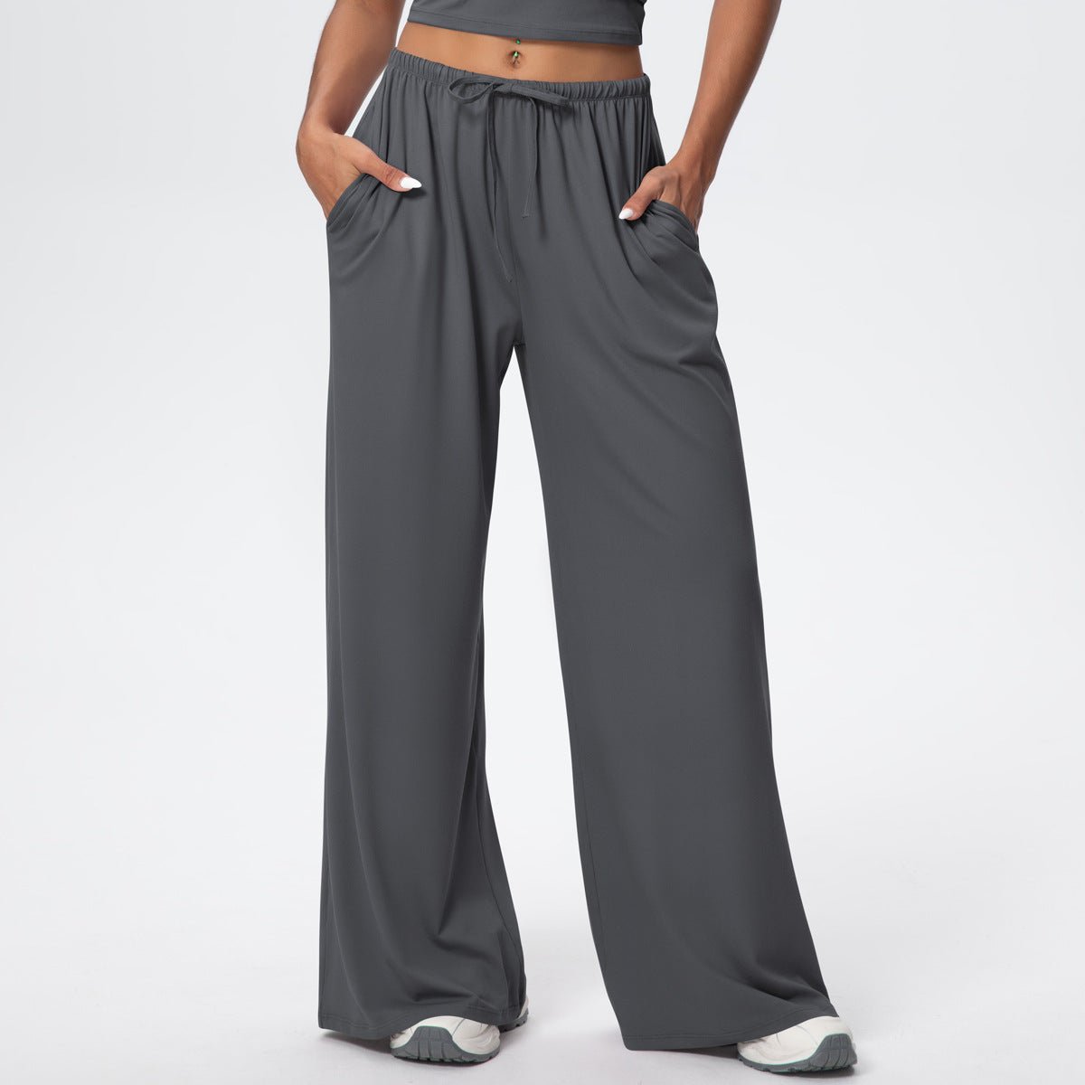 Brushed Wide Leg Drawstring Pants with Pockets - Solbana