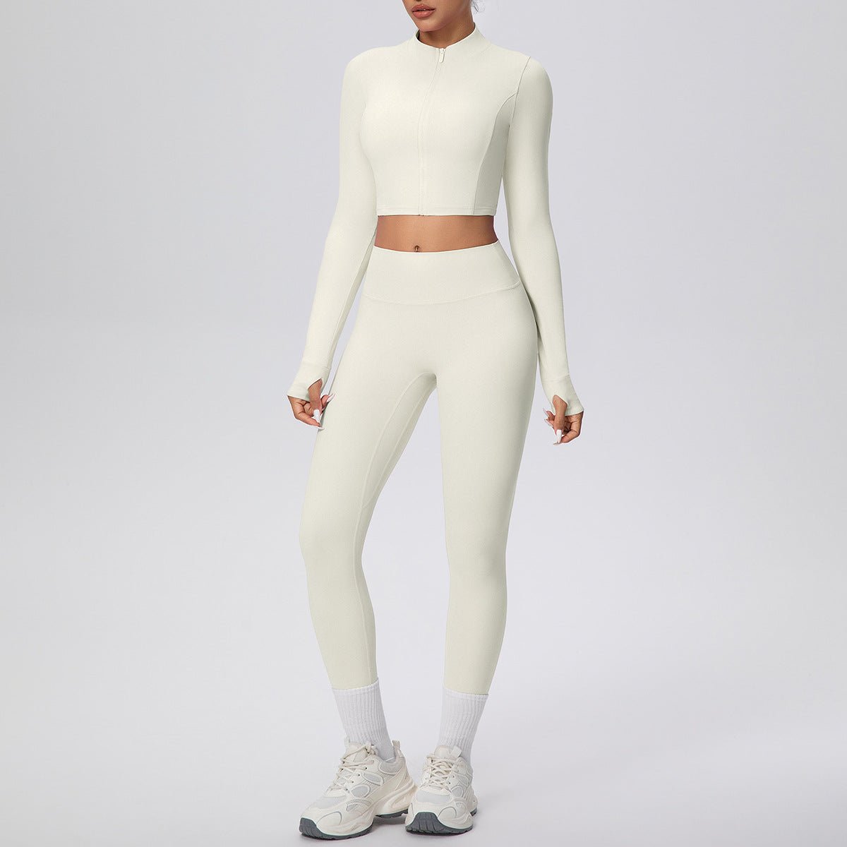 High Waist Zip Up Yoga Set with Thumb Holes - Solbana