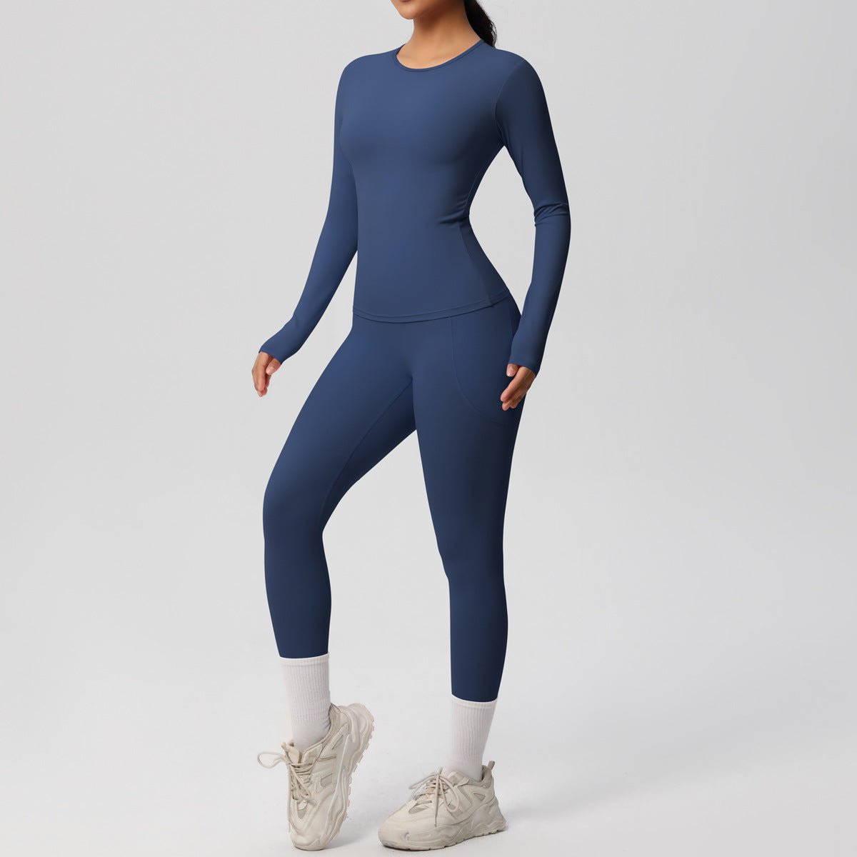 Solid Color Long Sleeve Pocket Yoga Set - Solbana