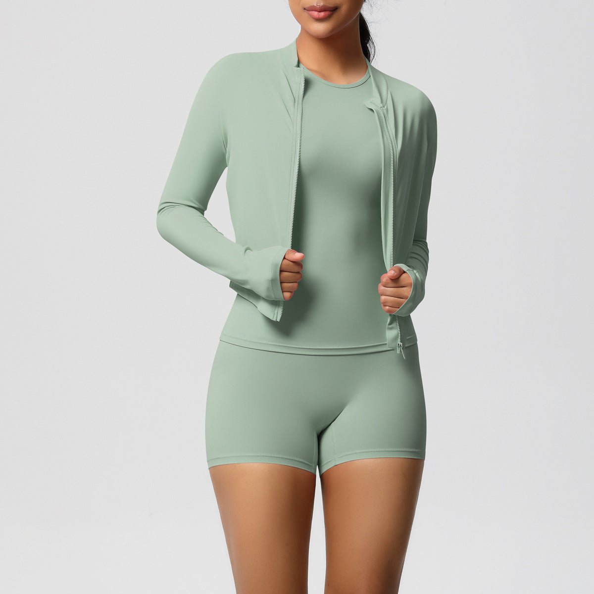 Nude Feel 3 Piece Yoga Set with Zipper Jacket - Solbana