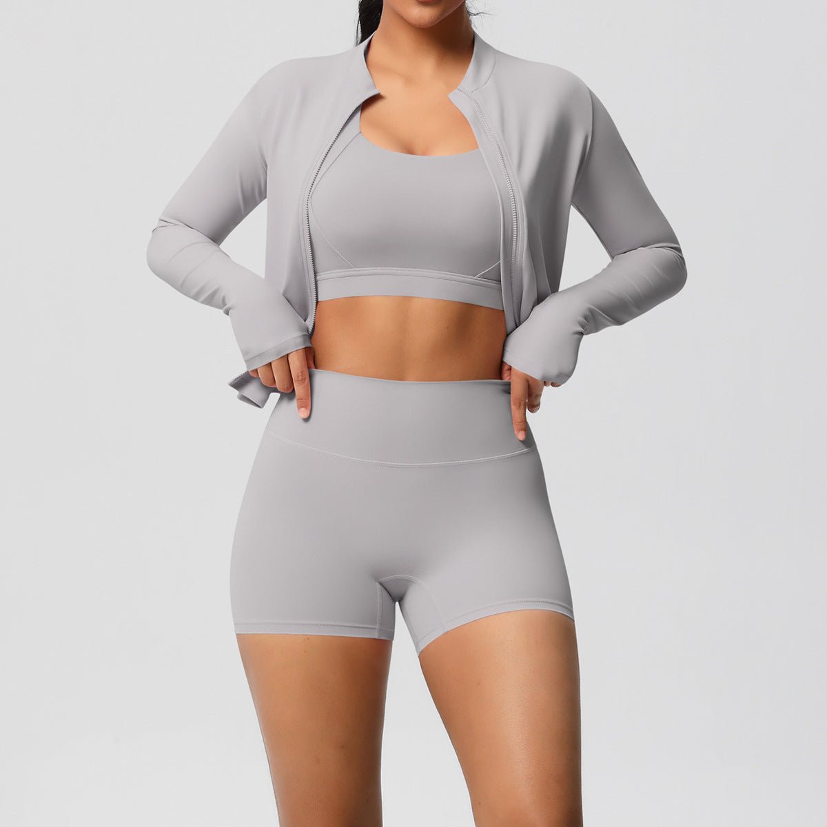 Solid Color Three Piece Yoga Set - Solbana