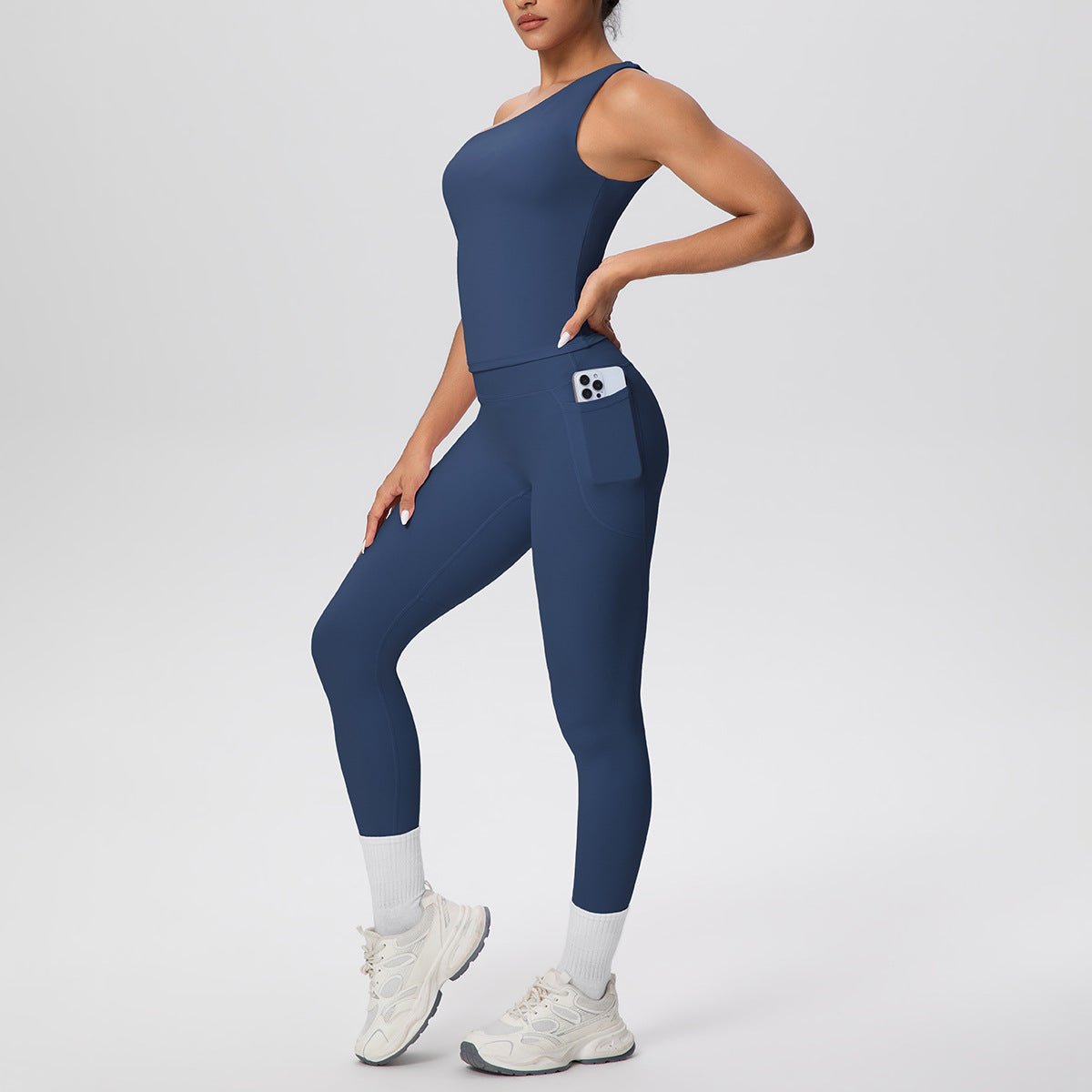 Oblique Strap High Waist Yoga Set - Solbana