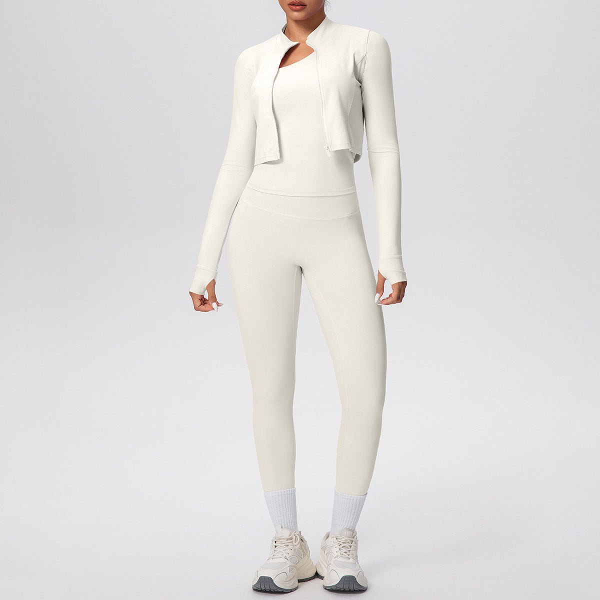 Women 3 Piece Workout Set with Zip Jacket - Solbana