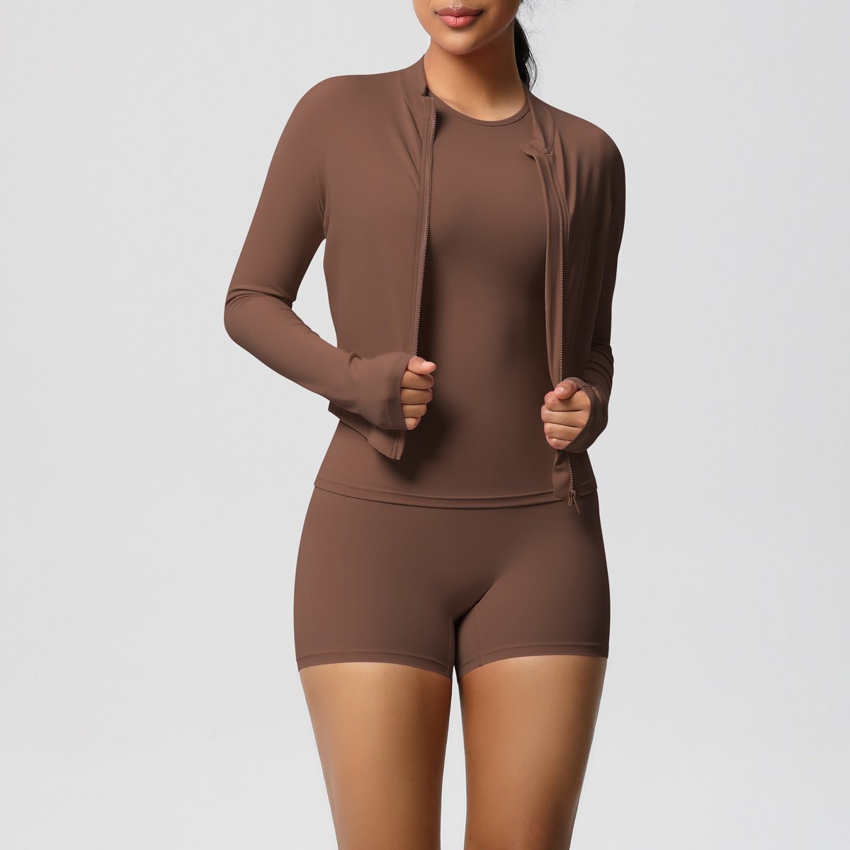 Nude Feel 3 Piece Yoga Set with Zipper Jacket - Solbana