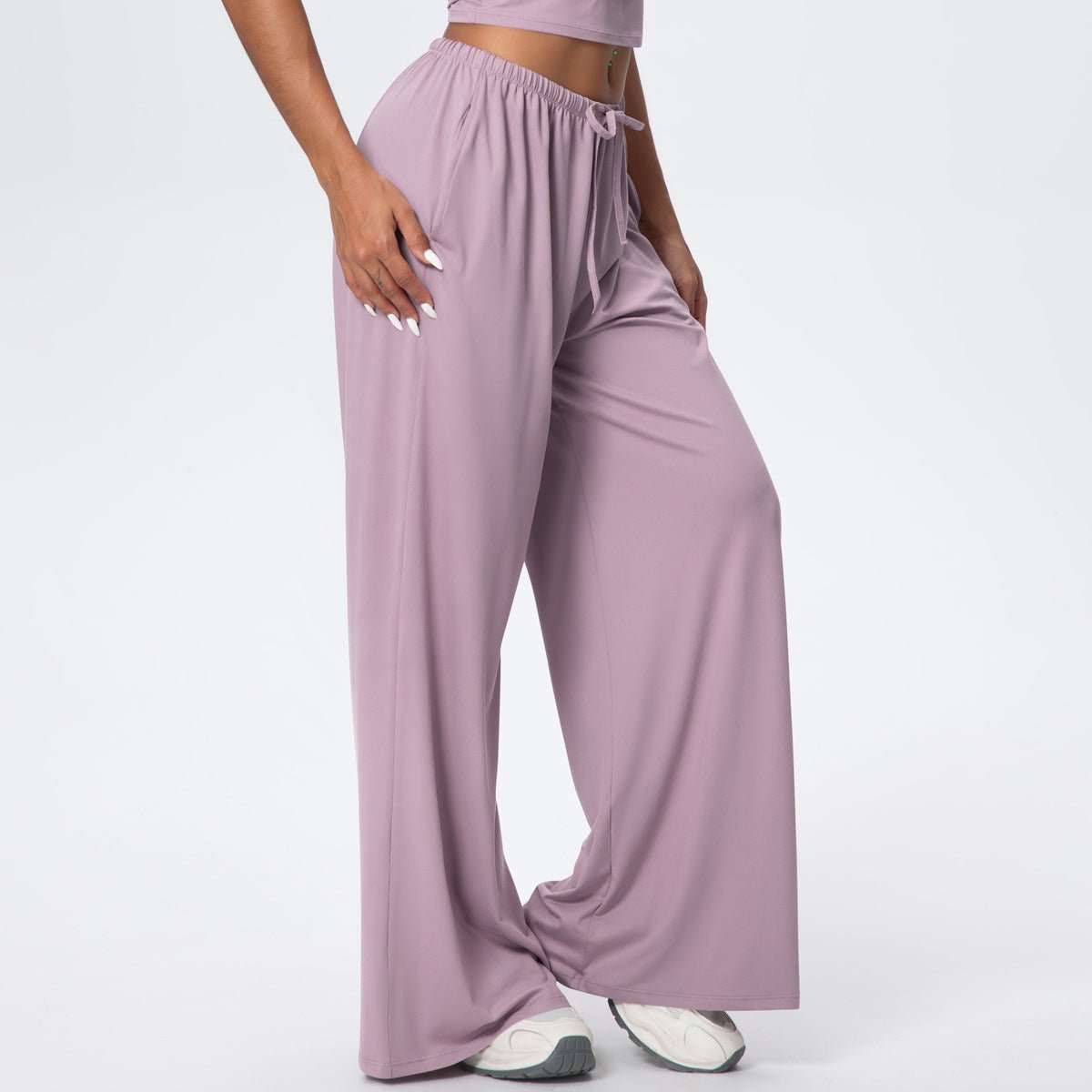 Brushed Wide Leg Drawstring Pants with Pockets - Solbana