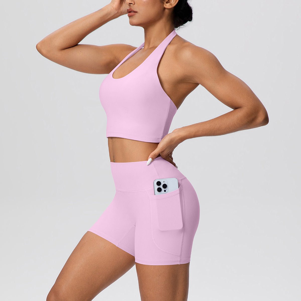 Halter Sports Bra and Pocket Shorts Yoga Set - Solbana