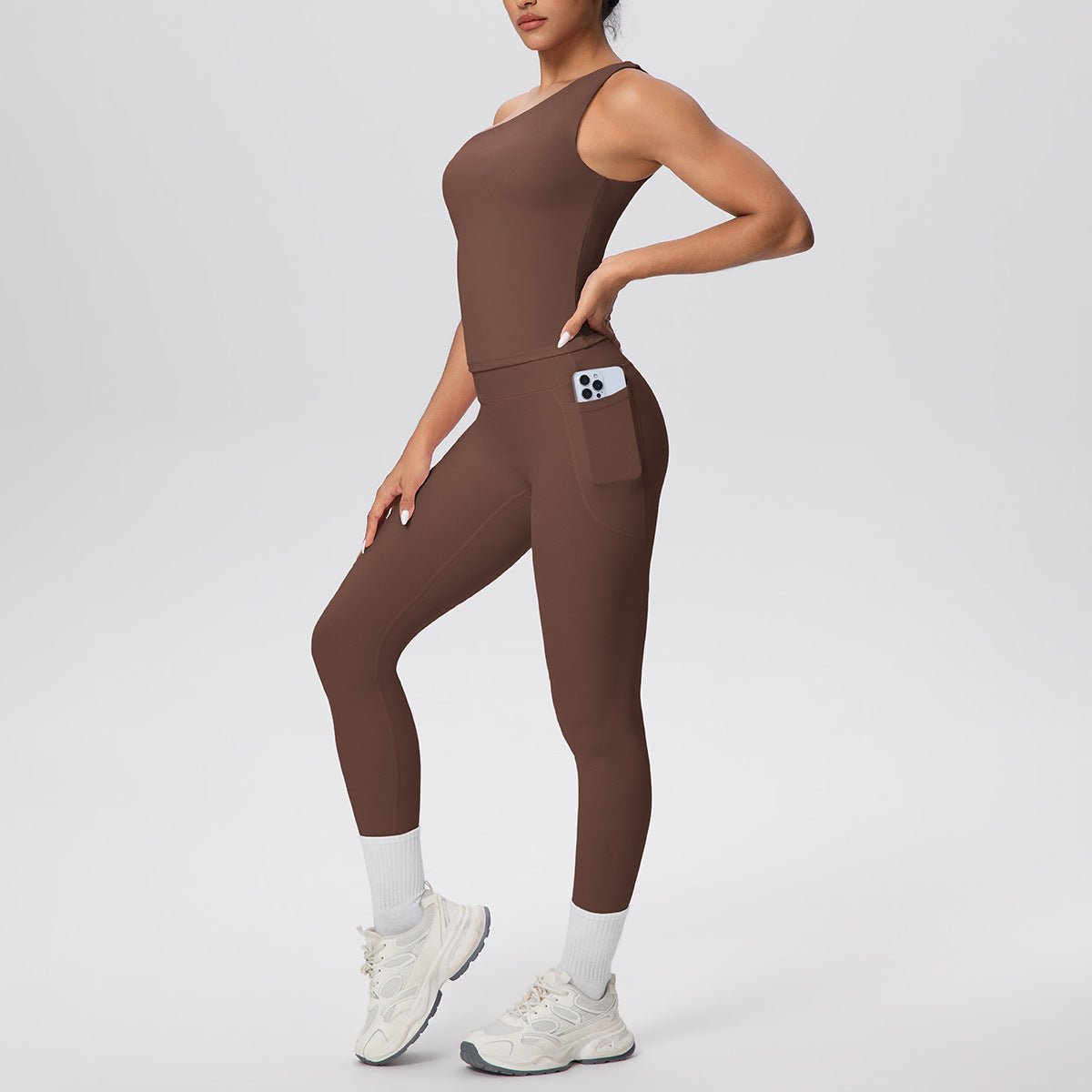 Oblique Strap High Waist Yoga Set - Solbana
