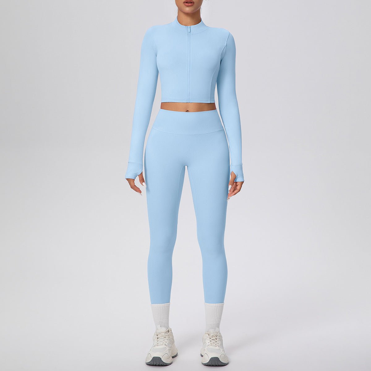 High Waist Zip Up Yoga Set with Thumb Holes - Solbana