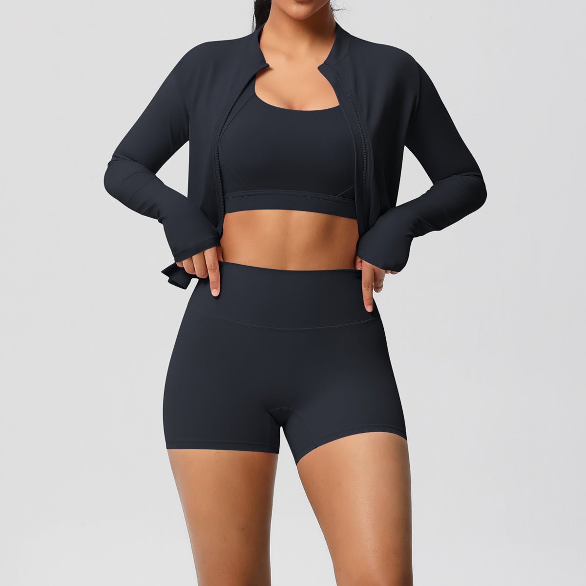 Solid Color Three Piece Yoga Set - Solbana