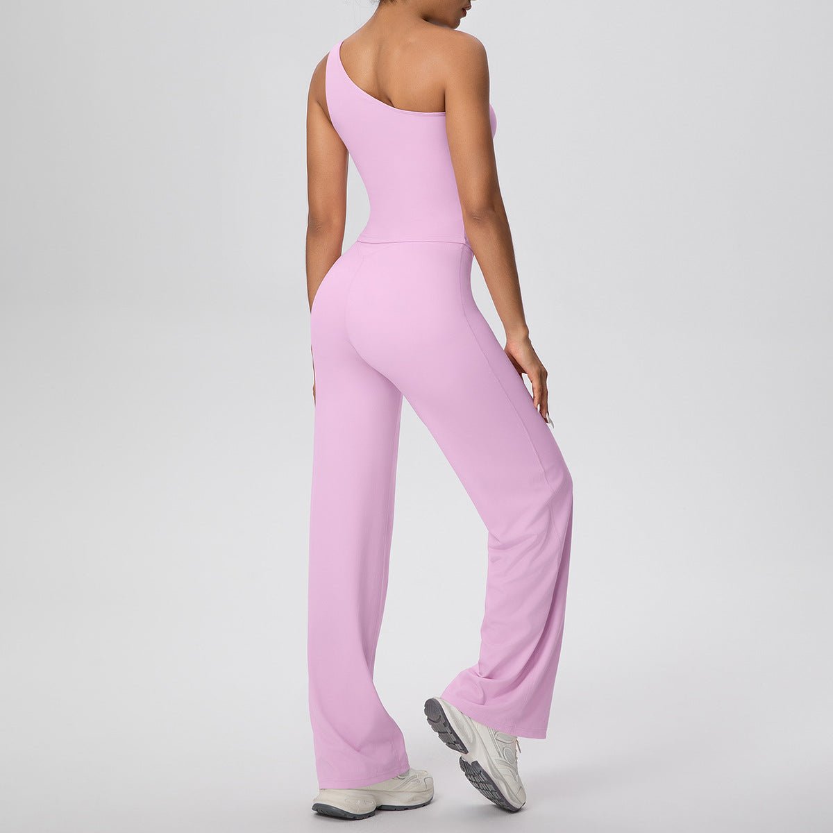 Oblique Shoulder Yoga Set with Straight Pants - Solbana