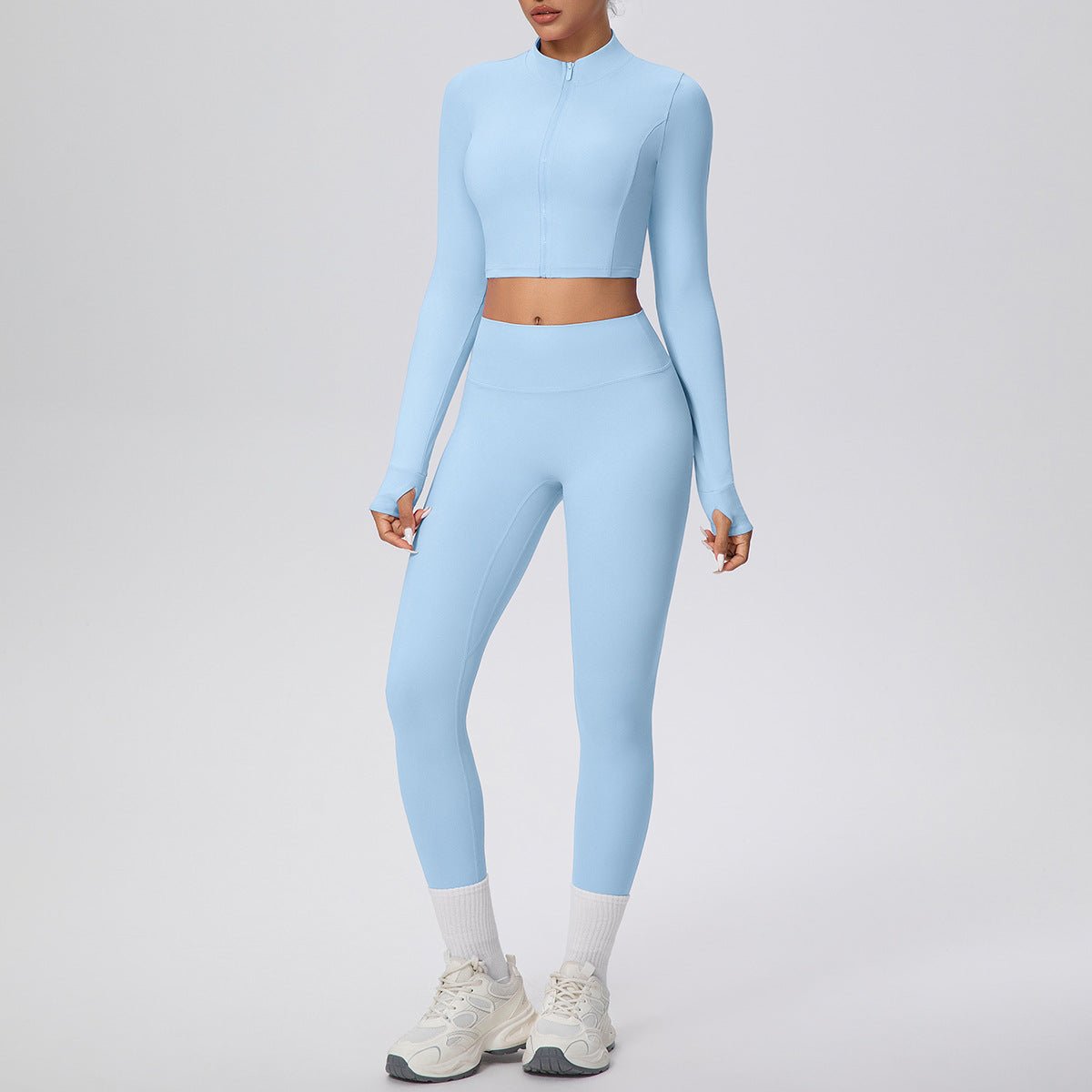 High Waist Zip Up Yoga Set with Thumb Holes - Solbana