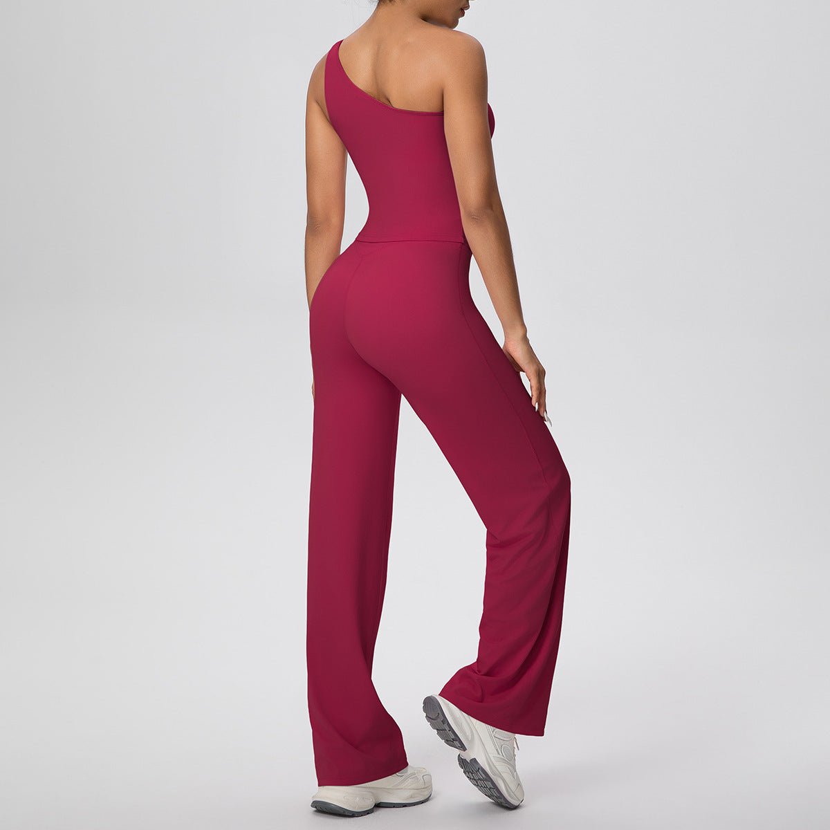 Oblique Shoulder Yoga Set with Straight Pants - Solbana