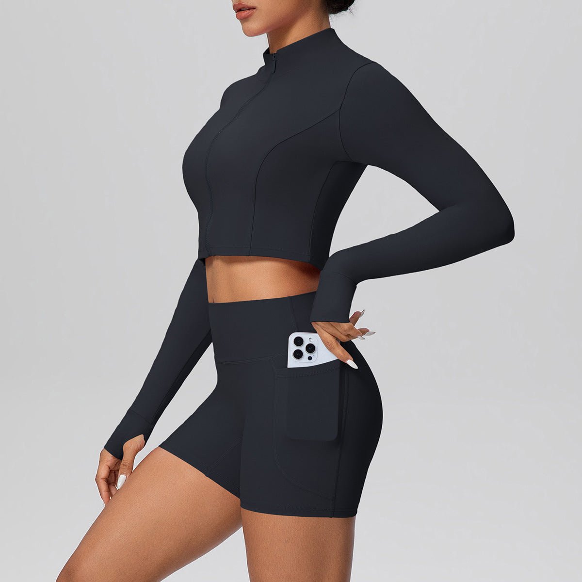 High Waist Thumb Hole Zip Yoga Set - Solbana