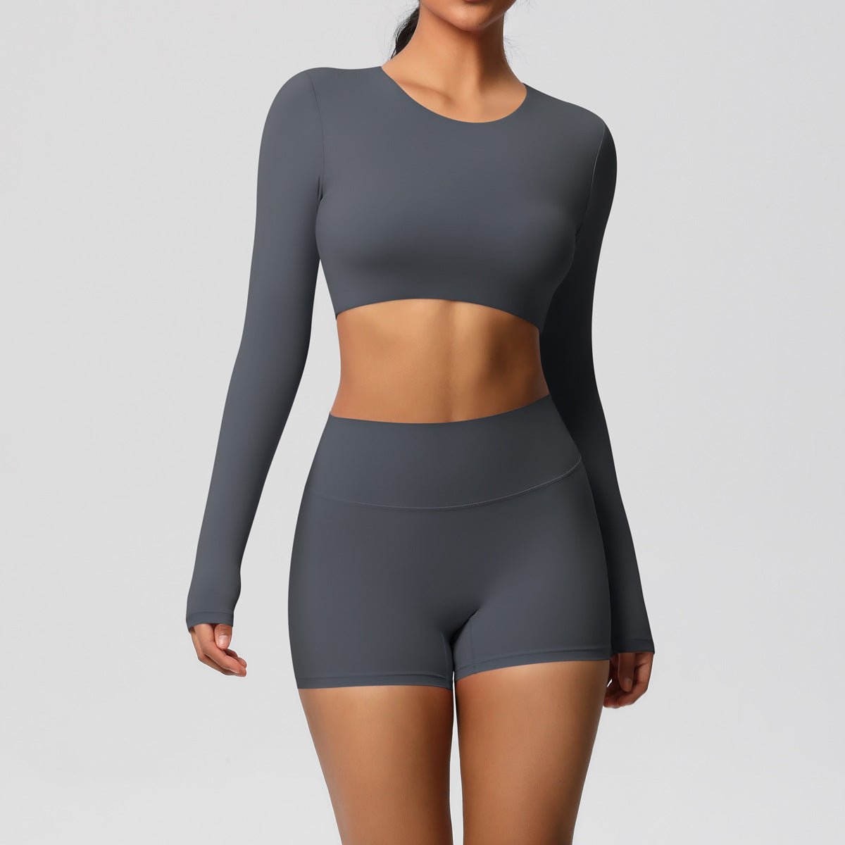 Brushed Long Sleeve Yoga Set with Shorts - Solbana