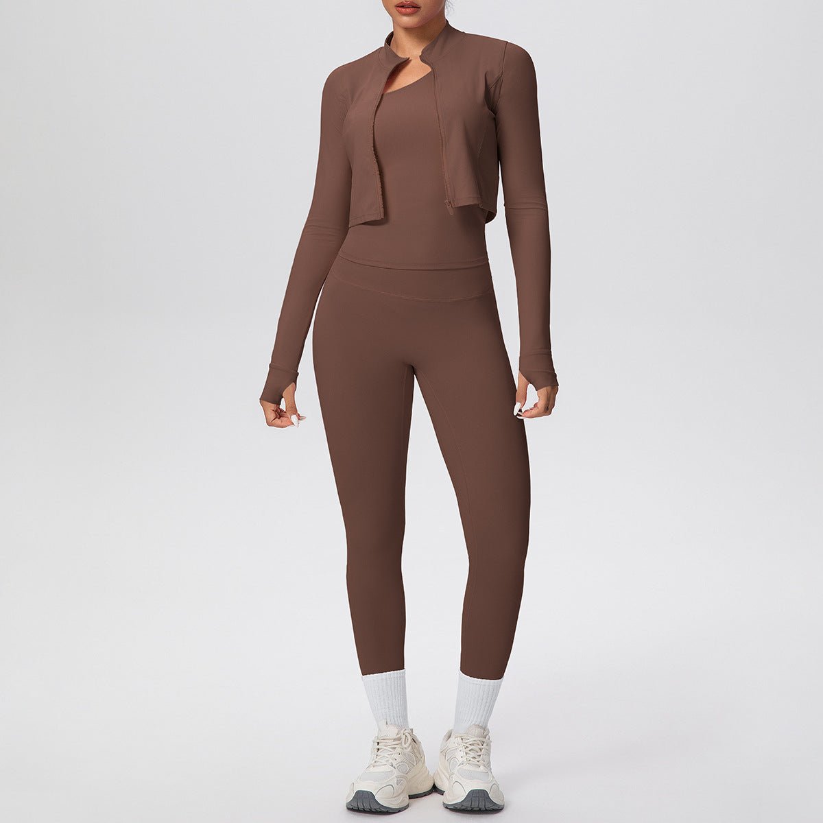 Women 3 Piece Workout Set with Zip Jacket - Solbana