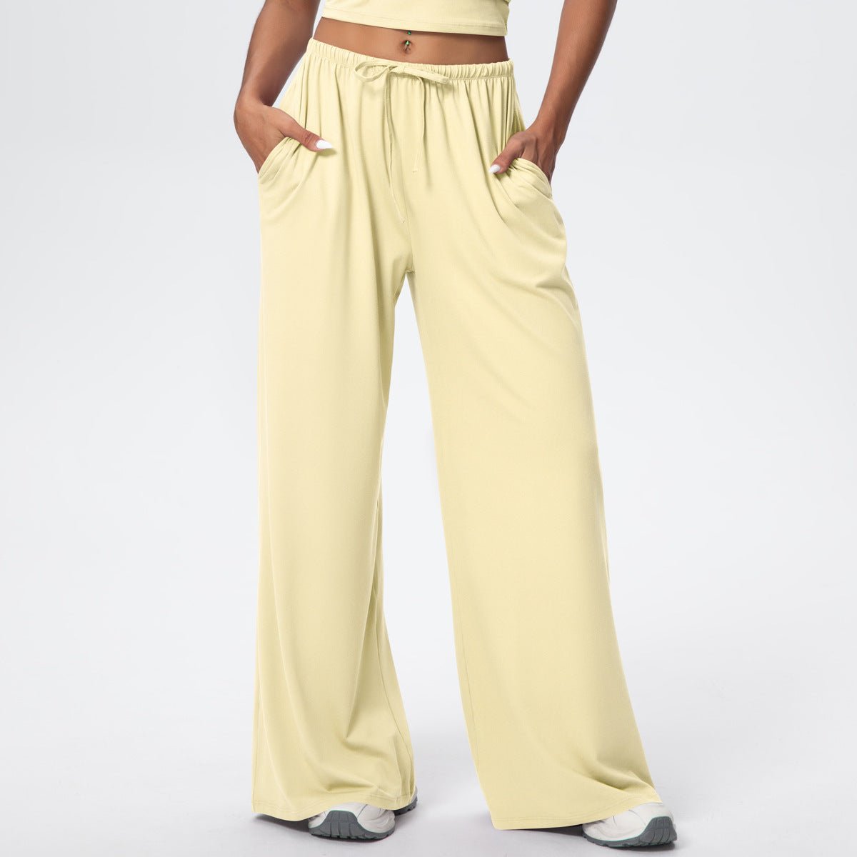Brushed Wide Leg Drawstring Pants with Pockets - Solbana