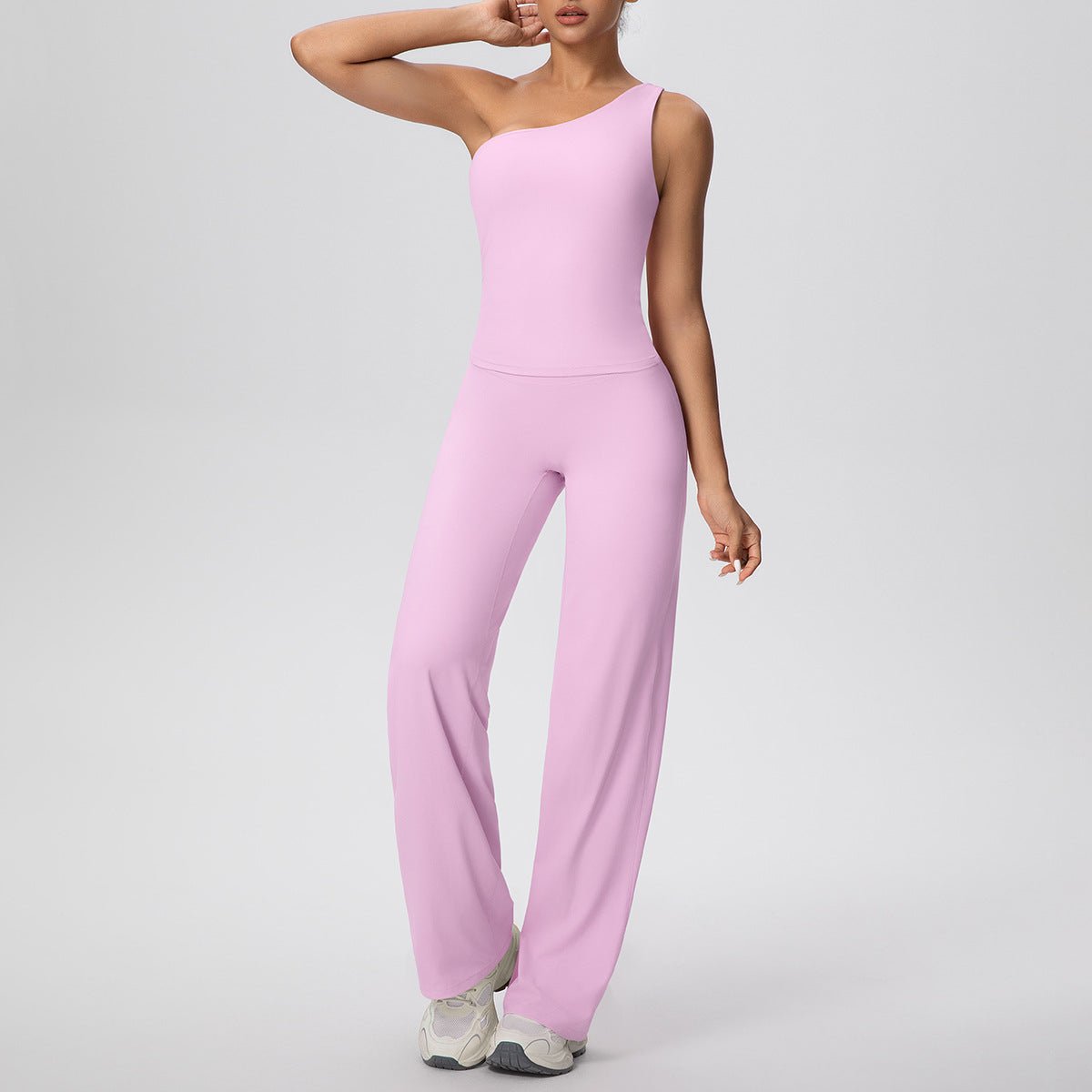 Oblique Shoulder Yoga Set with Straight Pants - Solbana