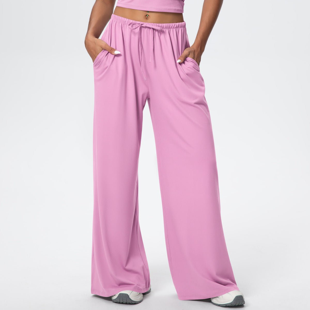 Brushed Wide Leg Drawstring Pants with Pockets - Solbana