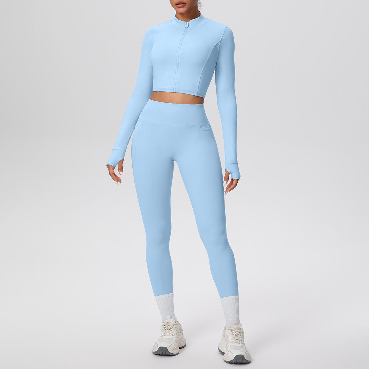 High Waist Nude Feel Yoga Set with Zip Jacket - Solbana