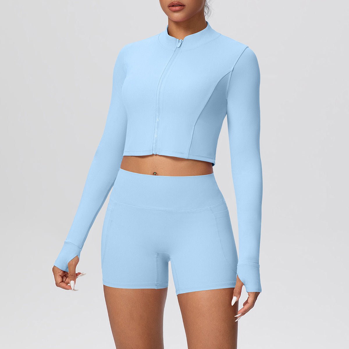 High Waist Thumb Hole Zip Yoga Set - Solbana