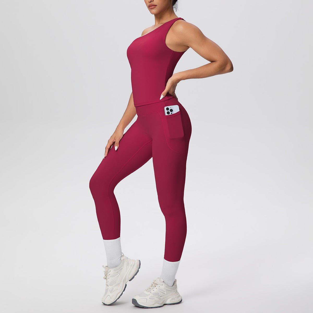 Oblique Strap High Waist Yoga Set - Solbana