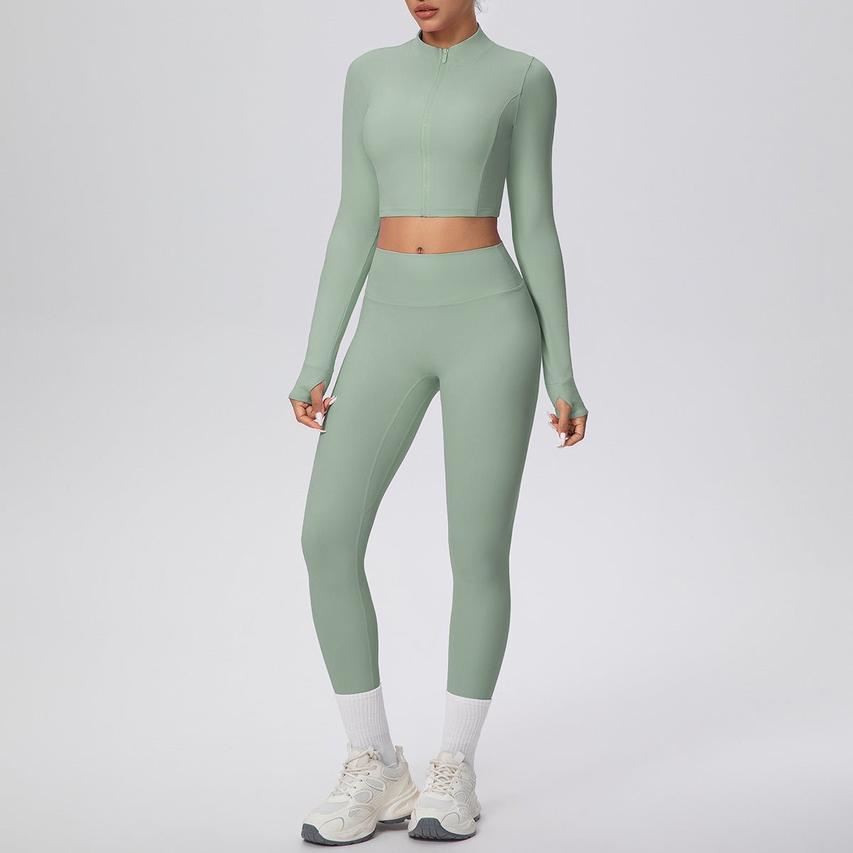 High Waist Zip Up Yoga Set with Thumb Holes - Solbana