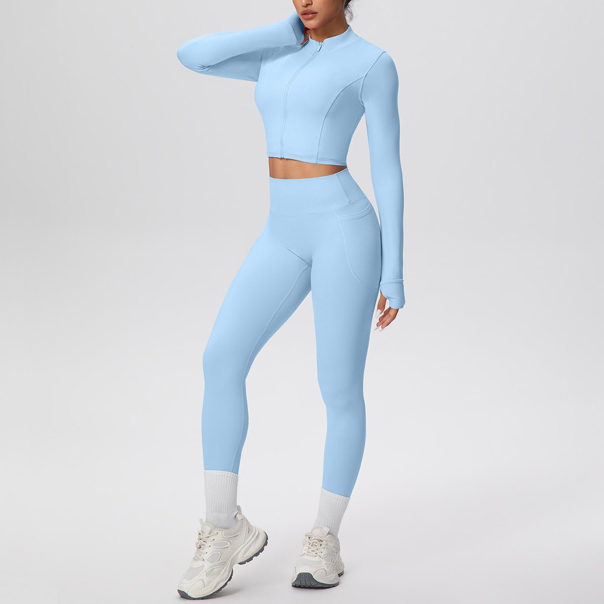High Waist Nude Feel Yoga Set with Zip Jacket - Solbana