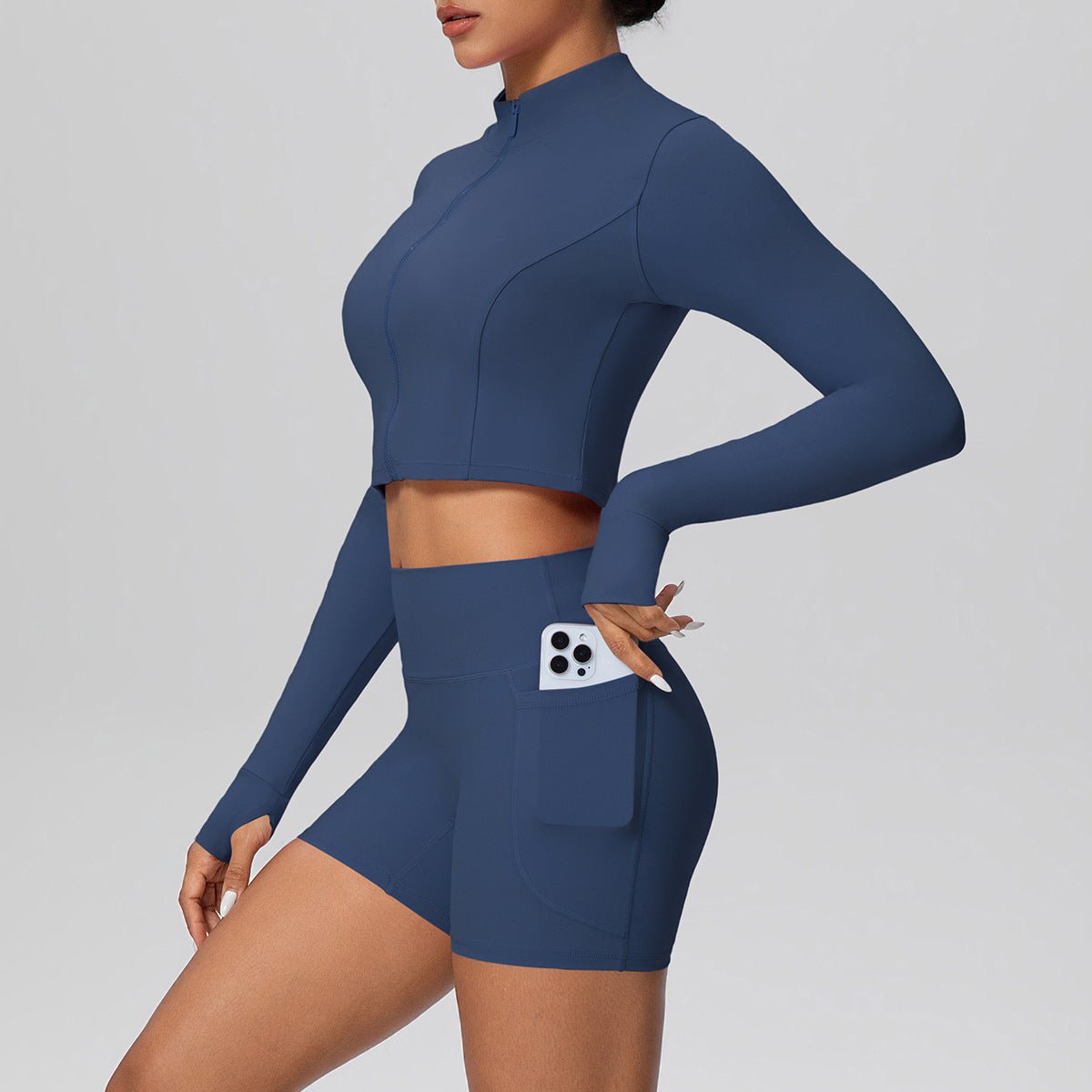 High Waist Thumb Hole Zip Yoga Set - Solbana